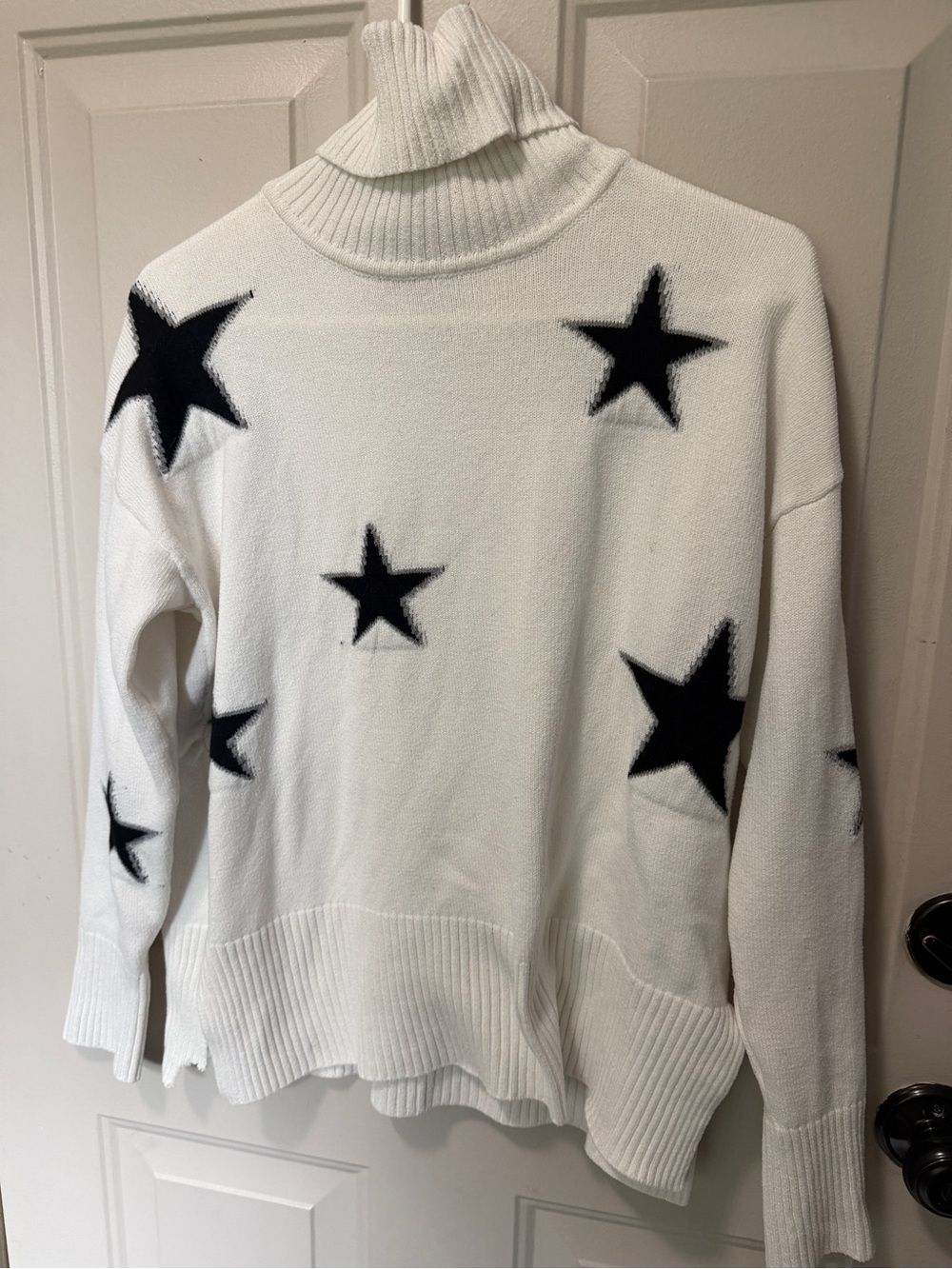 Sweet Romeo White Turtleneck Sweater with Black Star Motif